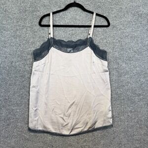 Cabi Shirt Womens Medium Gray Satin Lace V-neck Strappy Cami Slip Y2K 90s